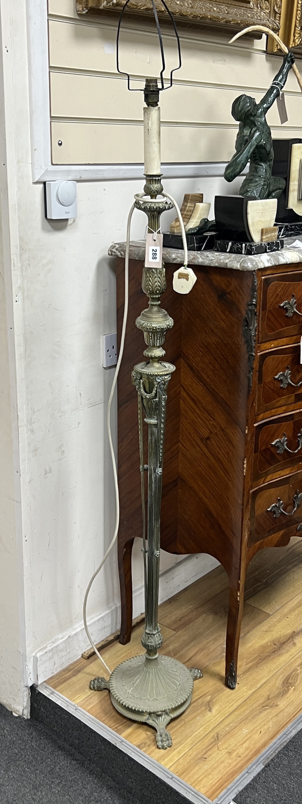 An Empire style brass lamp standard, height including fittings 150cm